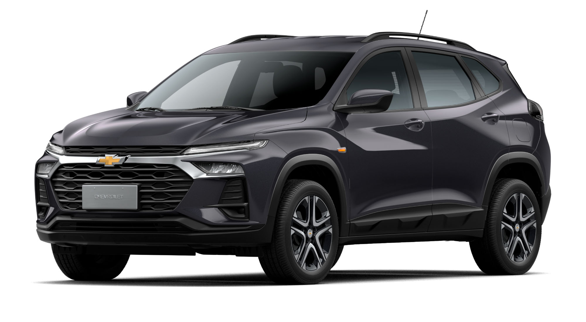 Chevrolet Tracker LT AT Turbo color Black Meet Kettle vista frontal en fondo blanco